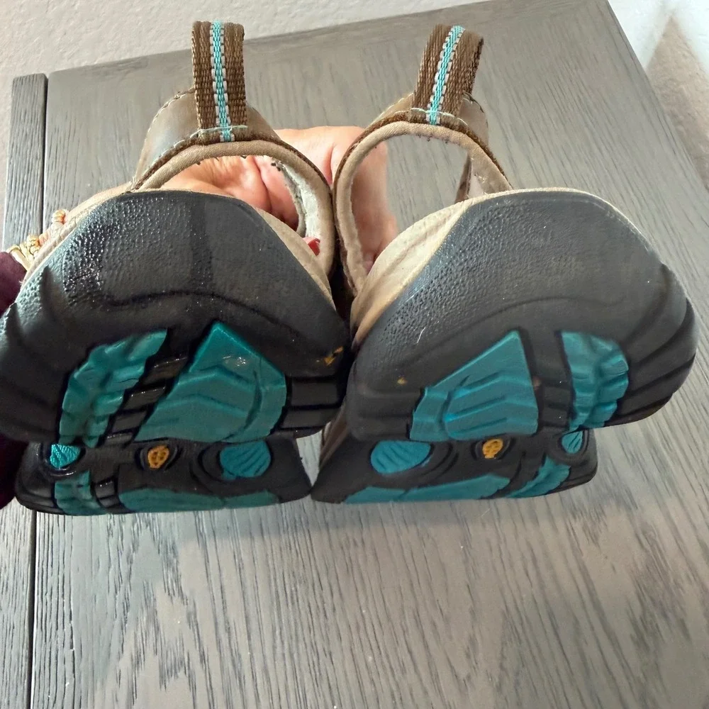 KEEN Whisper Waterproof Leather Hiking Sandals Brown Blue 1003993 Womens 6
